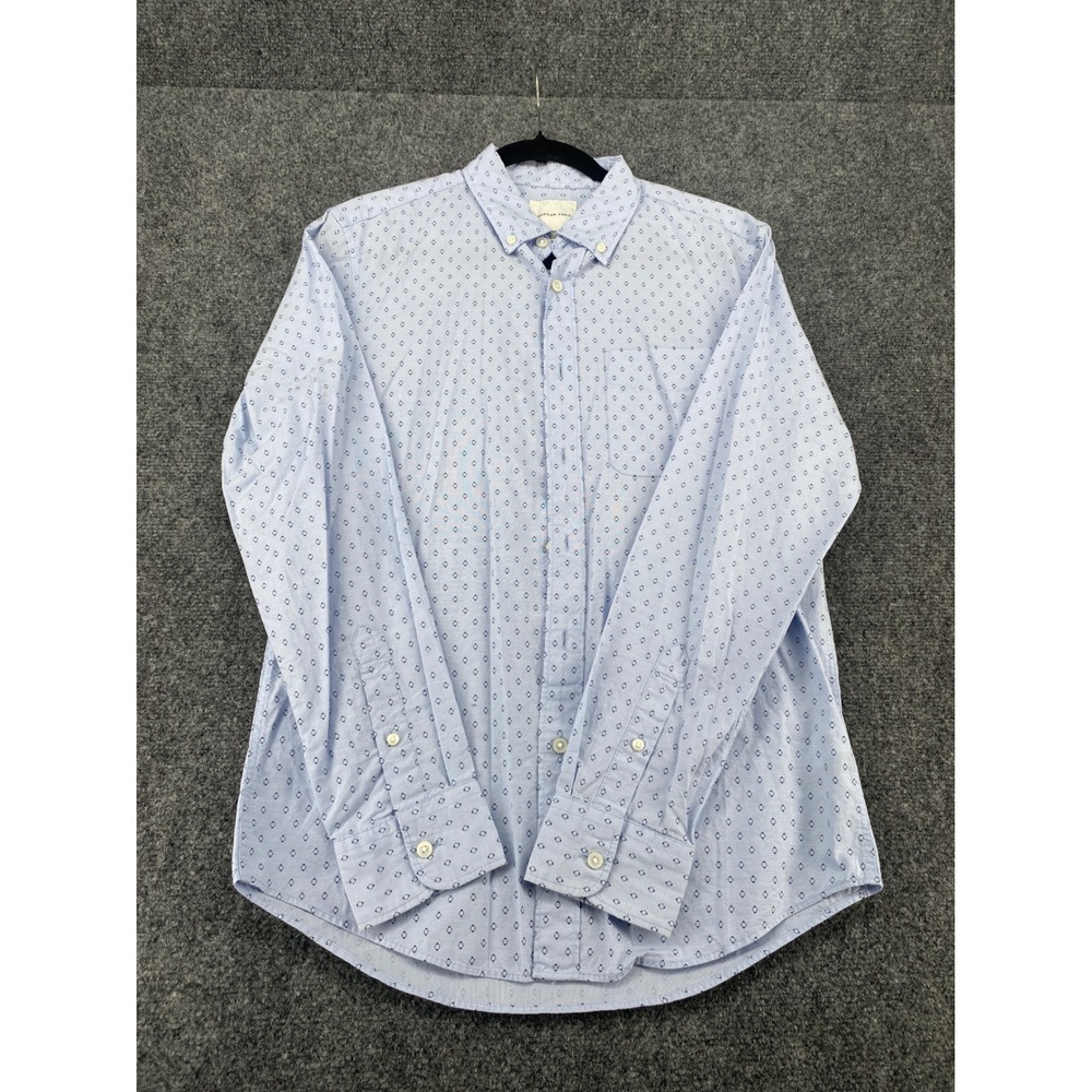 American Eagle Button Down Shirt Mens Small Blue Geometric Diamond Long Sleeve